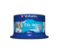 Verbatim CD-R 700 Mo 52x Imprimable Inkjet Wide, AZO, Boîte 50 Pièces, Diamètre 120mm, Matériel d'enregistrement Cyanine/Azo Dye, Référence 43438