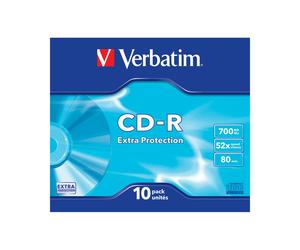 Verbatim CD-R Extra Protection 700Mo 52x - Pack de 10 disques, durée d'archivage 40 ans, surface blanche inscriptible pour feutre CD/DVD
