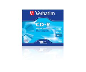Verbatim CD-R High Capacity 800 Mo 40x - Pack de 10 - Durée d'enregistrement 90 min - Archivage 100 ans - Type d'emballage Coffret à bijoux