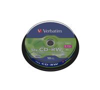 Verbatim CD-RW 12x 700 Mo - Lot de 10 disques réinscriptibles - Capacité 700MB, Vitesse d'écriture 12x, 1000 Cycles, Emballage Fuseau, Référence 43480