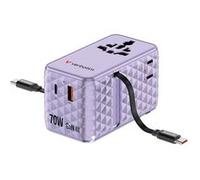 Verbatim Charge 'n' Travel - Adaptateur secteur - GaN III, universel - 70 Watt - 10 A - Power Delivery 3.0 + PPS, QC 4.0, Power Delivery 3.1, QC 4.0+ - 4 connecteurs de sortie (USB-C, USB) - violet Vi