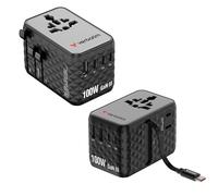 Verbatim Adaptateur universel de voyage Charge'n'Travel 100W GaN – 2 USB-C, câble intégré, Noir