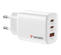 Verbatim Essentials GaN Chargeur 65 W, 2 ports USB-C PD 3.0, 1 port USB-A QC 3.0, chargeur rapide comme multiprise pour Apple MacBook, ordinateur portable, iPad, iPhone 15 - iPhone 17, Samsung - Blanc