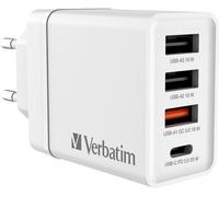Verbatim Chargeur secteur CHR-30EU2 30 W GaN 3x USB-A + USB-C PD QC 3.0 Blanc