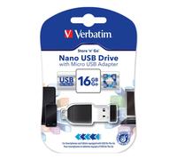 VERBATIM Clé USB Store 'n' Go Nano - 16 Go - USB 2.0 - avec Micro USB Adapter