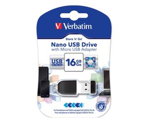 VERBATIM Clé USB Store 'n' Go Nano - 16 Go - USB 2.0 - avec Micro USB Adapter
