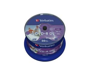 Verbatim DataLifePlus DVD-R 8.5GB Double Couche 8x, Imprimable Inkjet 120mm, Lot de 50, Conditionnement Fuseau, Référence 43703