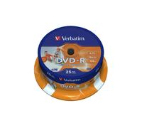 Verbatim DVD-R 4.7 Go 16x Imprimable, Fuseau de 25 Disques, Diamètre 120mm, Durée d'Enregistrement 120min, Référence 43538