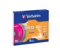 Verbatim DVD-R 4.7 Go 16x, Pack de 5, Technologie MKM/Verbatim, Enregistrement Unique, en Boîtier Slim, Référence 43557