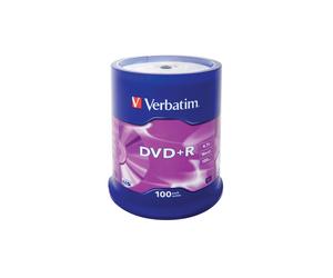 Verbatim DVD+R 4.7 Go Argent Mat, Vitesse d'écriture 16x, Temps d'enregistrement 120 minutes, Conditionnement Fuseau 100 pièces, Diamètre 120 mm.