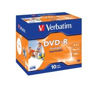 Verbatim DVD-R 4.7 Go, Pack de 10, Vitesse d'écriture 16x, Durée d'enregistrement 120 min, Surface imprimable, Réf. 43521