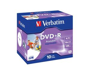 Verbatim DVD+R 4.7Go 16x, Disque Optique 120mm, Pack de 10, Surface Imprimable, Référence 43508, Boîtier Double