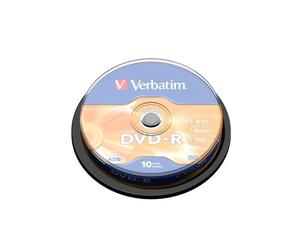 Verbatim DVD-R Argent Mat 4.7Go 16x, Pack de 10, Technologie MKM, Diamètre 120mm, Conditionnement Fuseau, Réf: 43523