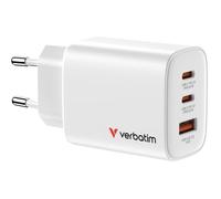 Verbatim Chargeur Essentials GaN 65 W – 2x USB‑C PD 3.0 + 1x USB‑A QC 3.0 – Blanc