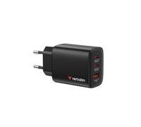 Verbatim Chargeur Essentials GaN 65 W – 2x USB‑C PD3.0 + 1x USB‑A QC3.0 – Noir