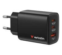 Verbatim Chargeur Essentials GaN 65 W – 2x USB‑C PD3.0 + 1x USB‑A QC3.0 – Noir