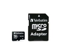 Verbatim MicroSDHC 16 Go Classe 10 avec Adaptateur SD - Vitesse Lecture/Ecriture 10 Mo/s - UHS-I - Noir - Référence 44082