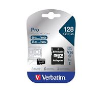 Verbatim PRO - Carte mémoire flash (adaptateur microSDXC vers SD inclus(e)) - 128 Go - Video Class V30 / UHS-I U3 / Class10 - 300x/600x - microSDXC UHS-I G
