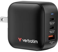 Verbatim Mini GaN Charger Adaptateur de voyage 70 W 1x USB-A, 2x USB-C® Power Delivery 3.0, QC 3.0, QC 4+ noir chargeur rapide, GaN, avec adaptateur pour