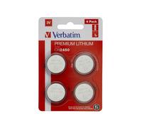 Verbatim Pile Lithium CR2450 3V - Pack de 4 - Usage Unique - Diamètre 24.1mm, Hauteur 5mm, Poids 6.2g - Conditionnement Blister - Référence 49535