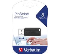 Verbatim PinStripe clé USB 8 Go - Noir, 8 Go, USB 2.0, capuchon, 21 mm, 54 mm, 9,22 mm