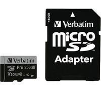 Verbatim Pro Carte microSDXC 256 GB UHS-Class 3 compatibilité vidéo 4K, Standard de puissance A2, avec adaptateur SD, résistance aux chocs, étanche