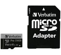 Verbatim Pro Carte microSDXC 256 GB UHS-Class 3 compatibilité vidéo 4K, Standard de puissance A2, avec adaptateur SD, résistance