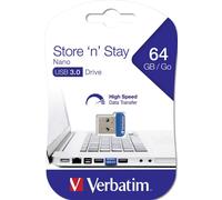 Verbatim Store 'n' Stay NANO - Clé USB à mémoire flash - 64 Go - USB 3.0 - bleu