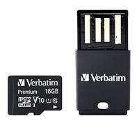 Verbatim Tablette U1 Carte Micro SDHC avec lecteur USB de 16 Go mémoire flash - Mémoires flash (16 Go, MicroSDHC, Classe 10, UHS-I, 45 Mo/s, Noir)