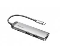Verbatim USB-C Multiport-Adapter, USB-C-Hub mit USB-3.0, HDMI-4K, und USB-Typ-C