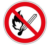 Verbotsaufkleber "P003: Keine offene Flamme" I Ø 9,5cm I DIN EN ISO 7010 I Hinweis I Achtung I Warnhinweis I Feuer I offene Zündquelle und Rauchen verboten I hin092