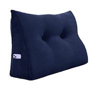 VERCART Coussin de Lecture Compensé, Triangulaire Coussin à Coins, Gros Coussin Canapé, Traversin Tête de lit Support Arrière, Oreiller Cervical Dossier de Soutien Lombaire, Velours Côtelé Bleu 60cm