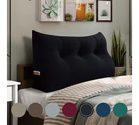 VERCART Coussin de Lecture Triangulaire Support Lombaire Gros Oreiller Cale Dos Tête de lit Rembourré Multifonctionnel en Velours pour Canapé Noir 140cm