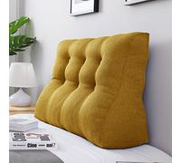 VERCART Coussin Lombaire Cale Oreiller de Lecture Coussin de Dos de Lit Triangulaire Traversin Tête de Lit pour Canapé Lit Lin Jaune 100cm