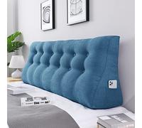 VERCART Coussin Lombaire Cale Oreiller de Lecture Coussin de Dos de Lit Triangulaire Traversin Tête de Lit pour Canapé Lit Lin Bleu 180cm