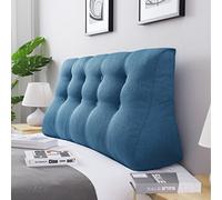 VERCART Coussin Lombaire Cale Oreiller de Lecture Coussin de Dos de Lit Triangulaire Traversin Tête de Lit pour Canapé Lit Lin Bleu 140cm