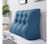 VERCART Coussin Lombaire Cale Oreiller de Lecture Coussin de Dos de Lit Triangulaire Traversin Tête de Lit pour Canapé Lit Lin Bleu 100cm