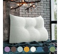 VERCART Oreiller de Dossier pour Lit Coussin de Lecture Compensé Triangle Coussin de Soutien Large Coussin Appui-tête pour S'asseoir Confortablement sur Le Lit ou Le Canapé en Lin Beige Gris 80cm