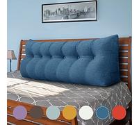 VERCART Oreiller Triangulaire Compensé Géant pour Lit - Tête de Lit, Coussin de Lecture Oreiller de Canapé Daybed Repos au Lit XXL Coussin pour Dossier et Appui-tête de Haute Qualité Lin Bleu 180cm