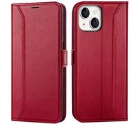 Verco Coque Étui de protection à rabat pour iPhone 14 Plus 6,7'' Rouge