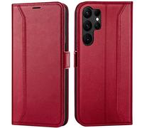 Verco Coque Étui de protection à rabat pour Samsung Galaxy S23 Ultra 5G Rouge 6,8''