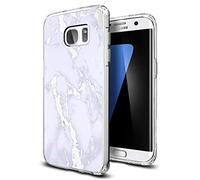 Verco Coque pour Galaxy S7 Edge, Bumper Housse Etui de Protection pour Samsung Galaxy S7 Edge Coque Silicone, marbre Transparent