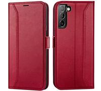 Verco Étui de protection à rabat pour Samsung Galaxy S21 Plus 6,7'' Premium Étui à rabat pour Samsung S21+ 5G Rouge