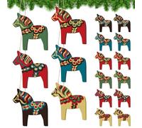 Vercraft Lot de 12 décorations de Noël en Forme de Cheval Dala suédois en Bois à Suspendre - Figurines décoratives pour la Maison, Le Sapin de Noël, Les fêtes - Couleur Vintage