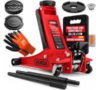 Verda Cric hydraulique rouleur 3T Profil Bas, Hauteur de Levage 75-515 mm, Double Pompe, et pédale au Pied, graisseur, 2 Patins en Caoutchouc, cric Voiture pour Auto et SUV
