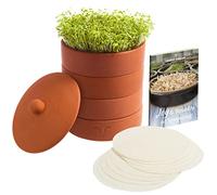 Verdant Republic Tour de Germination en Terre Cuite à 3 Niveaux pour la Germination des Grains- 10 Feuilles de Papier pour germer- Germoir 2 en 1 pour pousses et semis