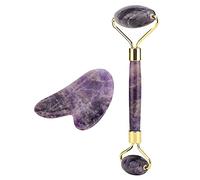 Verdant Touch Rouleau de jade à quartz en améthyste naturelle double tête et plaque de grattage Guasha Kit d'outils de massage du visage