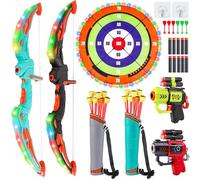 Verdantree 2 Pack Arc et Flèche pour Enfants avec Lumières LED, Grand Jeu de fléchettes Jouet Enfant de Tir à l'arc Lumineux, Jouet d'Intérieur et d'Extérieur pour 3-12 Ans Cadeau Garçons Filles