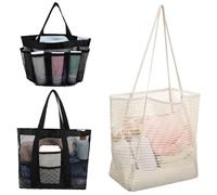 VERDANVERSE 3 pièces Sac Plage Mesh Nylon Grand Format Lot de Filet avec Poche Solide et Spacieux pour Accessoires Plage Femme et Homme Poignées Confortables pour Voyage et