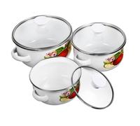 VERDANVERSE 3 pièces Set de Marmites Émaillées Empilables avec Double Poignées Casseroles à Soupe Miniatures à Fond Plat Design Antidérapant et Motifs Aléatoires Pots de Cuisson Décoratifs